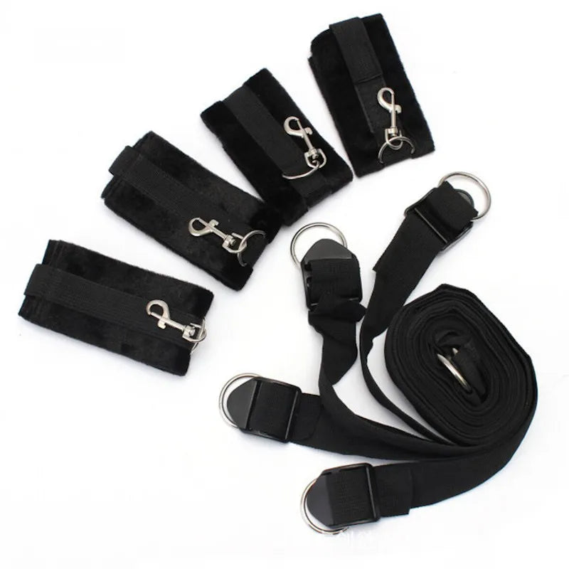 BDSM - Under Bed Restraint System – Adjustable Bondage Straps with Soft Cuffs
