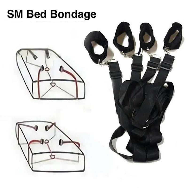 BDSM - Under Bed Restraint System – Adjustable Bondage Straps with Soft Cuffs