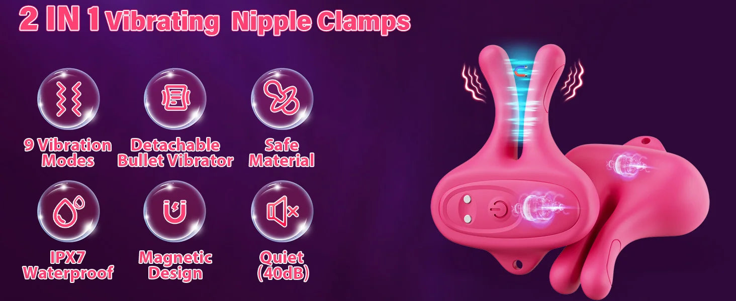 Magnetic Vibrating Nipple Clamps – 9 Mode Nipple Stimulator for Women & Couples