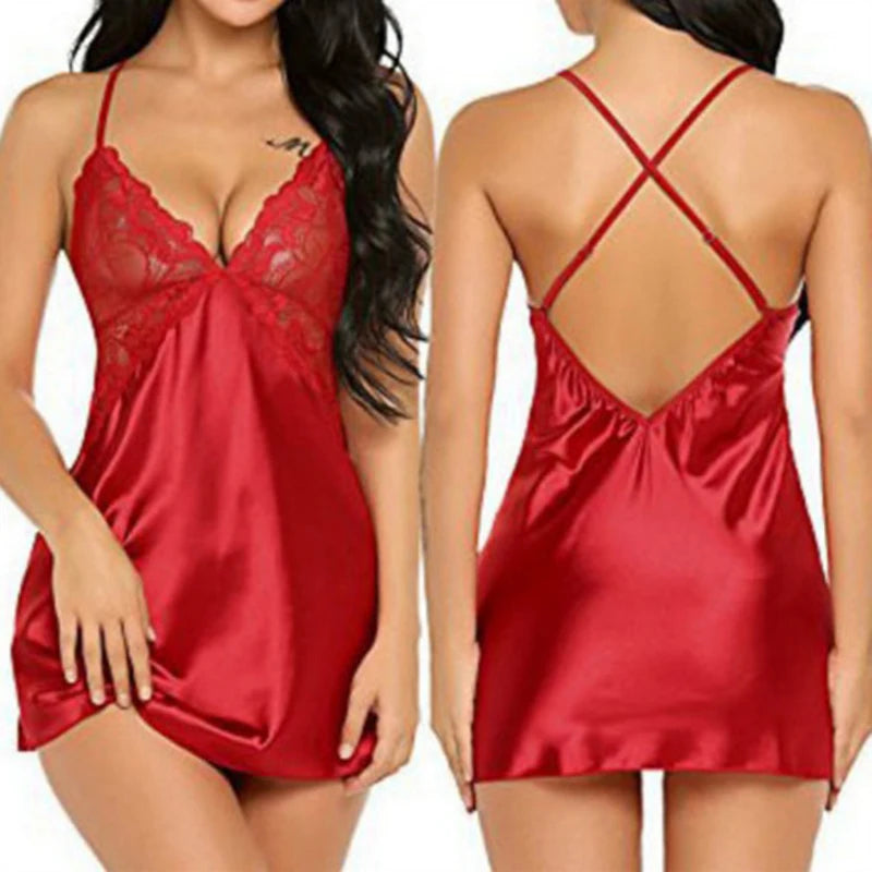 Silk Satin Lace Nightdress – Sexy Sleepwear for Women