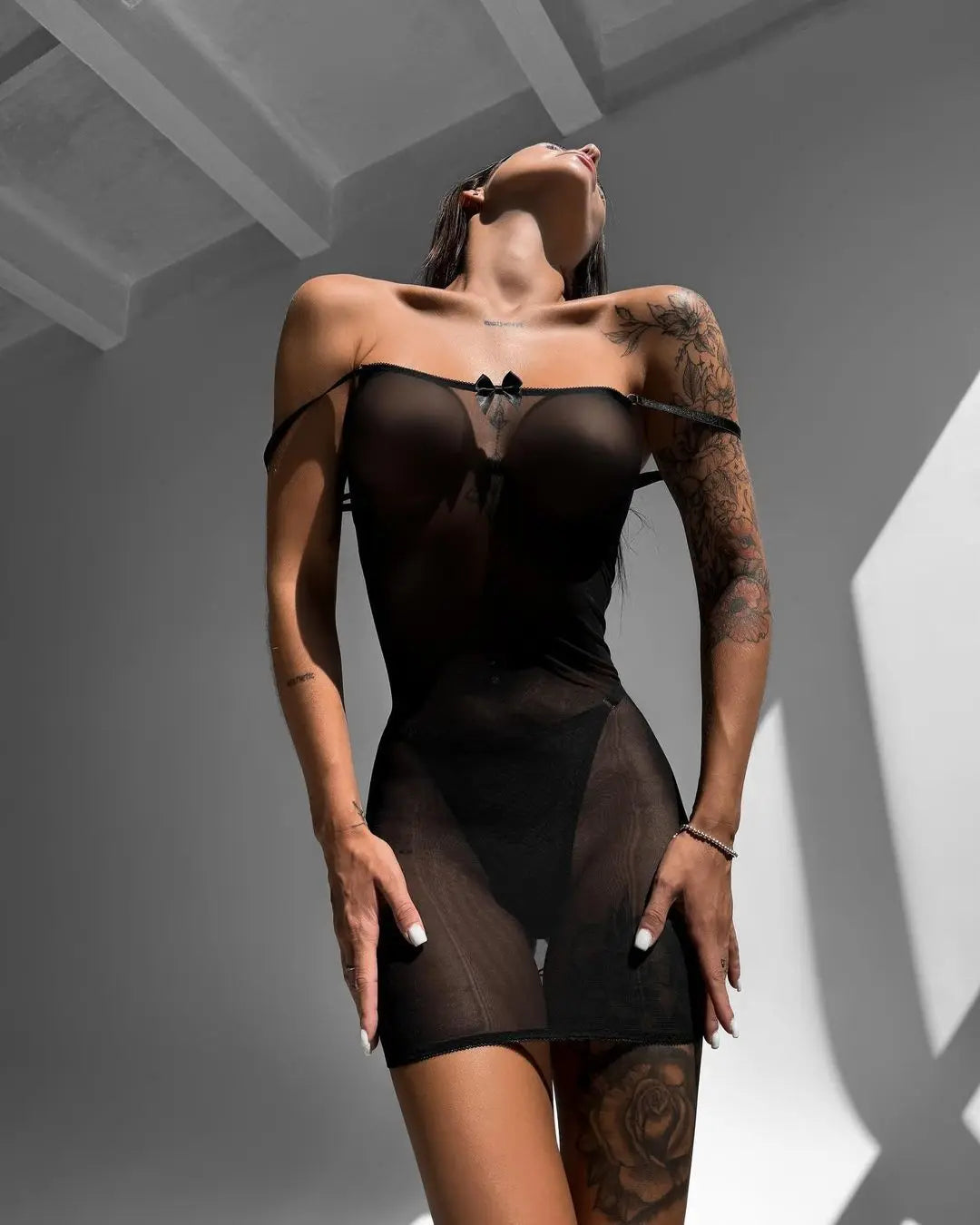 Backless Transparent Lingerie - Sexy Lace-Up Nightwear - Whisper and Bite