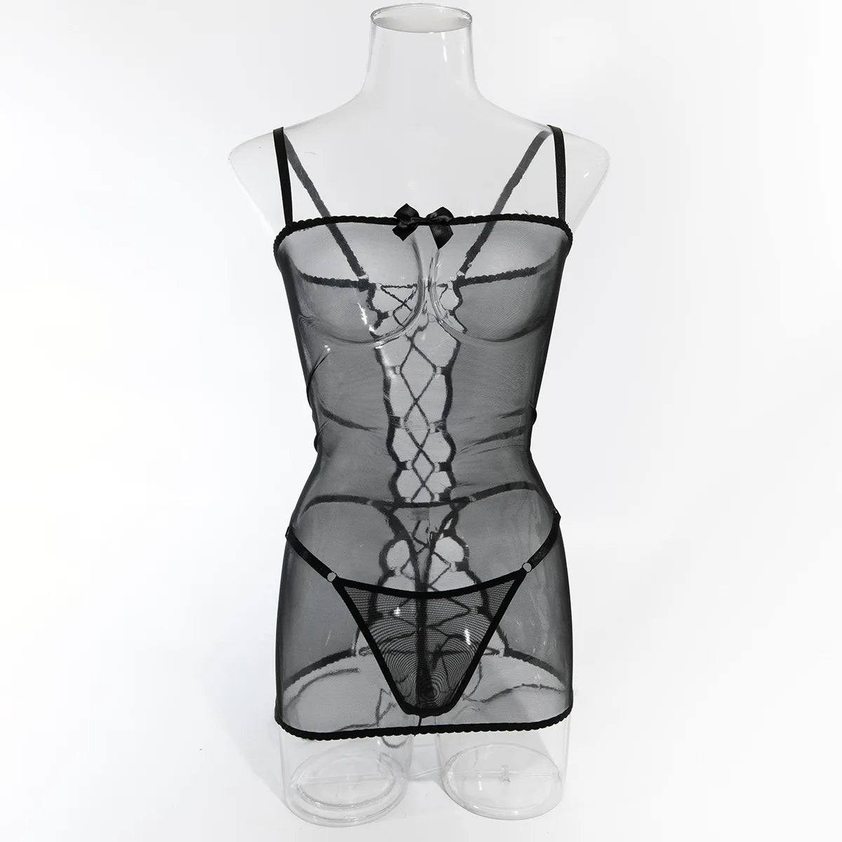 Backless Transparent Lingerie - Sexy Lace-Up Nightwear - Whisper and Bite
