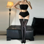 Sculpt & Shine Thigh Highs Stockings – Glossy Lace Hold-Ups with No-Slip Grip