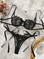 Floral Embroidery Lingerie Set – Sheer Bra & Panty Nightwear for Women