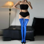 Sculpt & Shine Thigh Highs Stockings – Glossy Lace Hold-Ups with No-Slip Grip