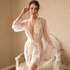 Floral Lace Robe – Long Sleeve Nightwear Gown