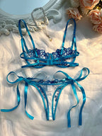 Floral Embroidery Lingerie Set – Sheer Bra & Panty Nightwear for Women