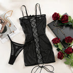Backless Transparent Lingerie - Sexy Lace-Up Nightwear - Whisper and Bite