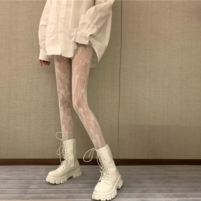 Vintage Lace Floral Mesh Tights – Gothic & Lolita Style Pantyhose