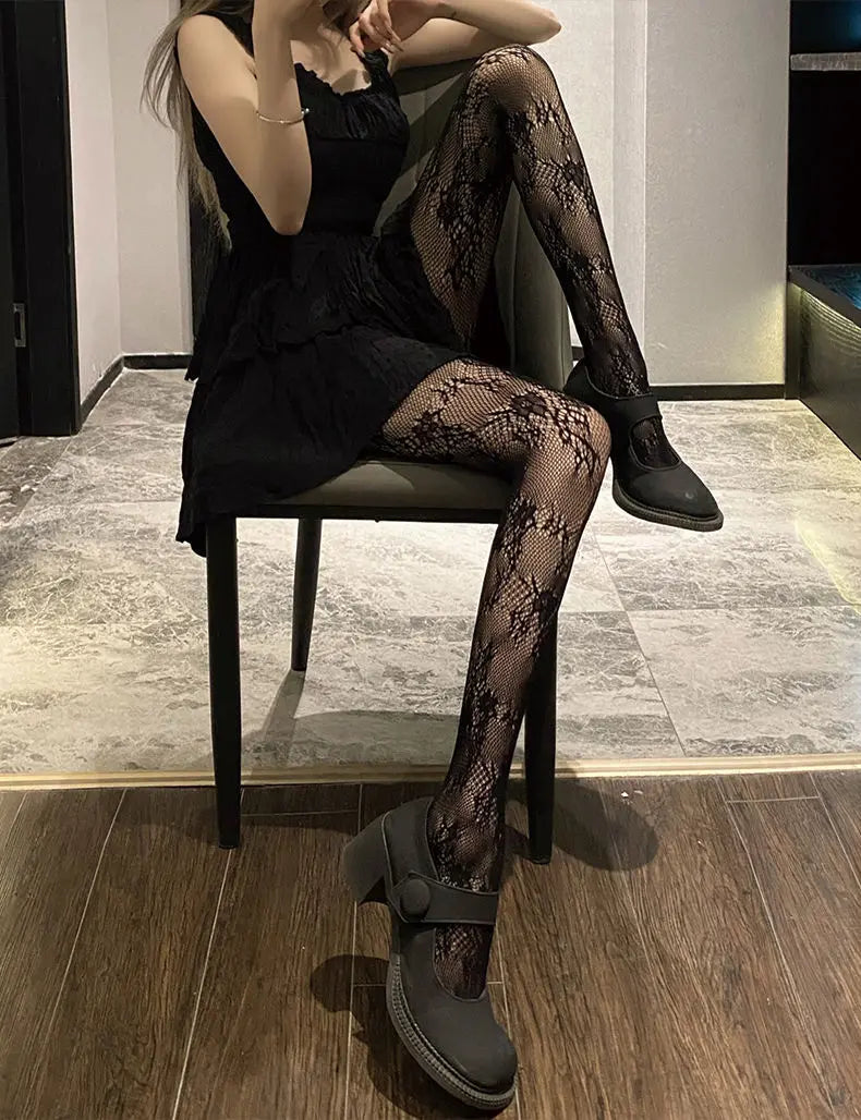 Vintage Lace Floral Mesh Tights – Gothic & Lolita Style Pantyhose