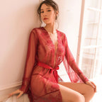 Floral Lace Robe – Long Sleeve Nightwear Gown