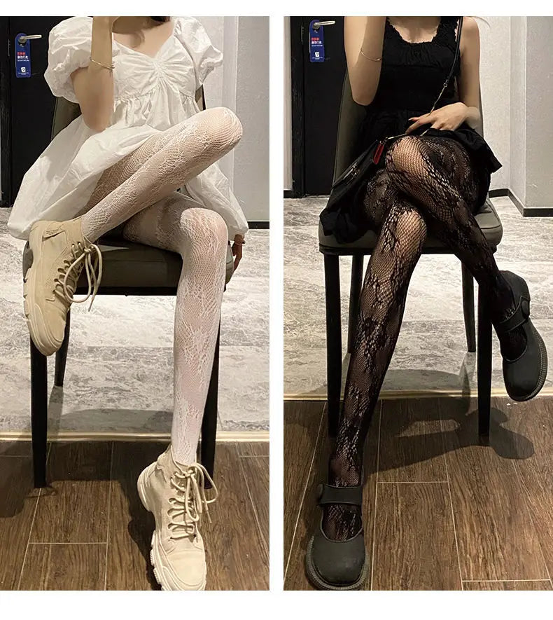 Vintage Lace Floral Mesh Tights – Gothic & Lolita Style Pantyhose