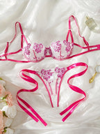 Floral Embroidery Lingerie Set – Sheer Bra & Panty Nightwear for Women